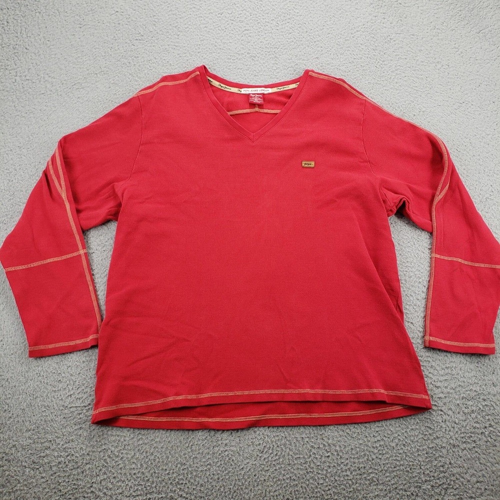 Pepe Jeans Londo Shirt Adult 3X Womens Red Long Sleeve V-Neck Heavy